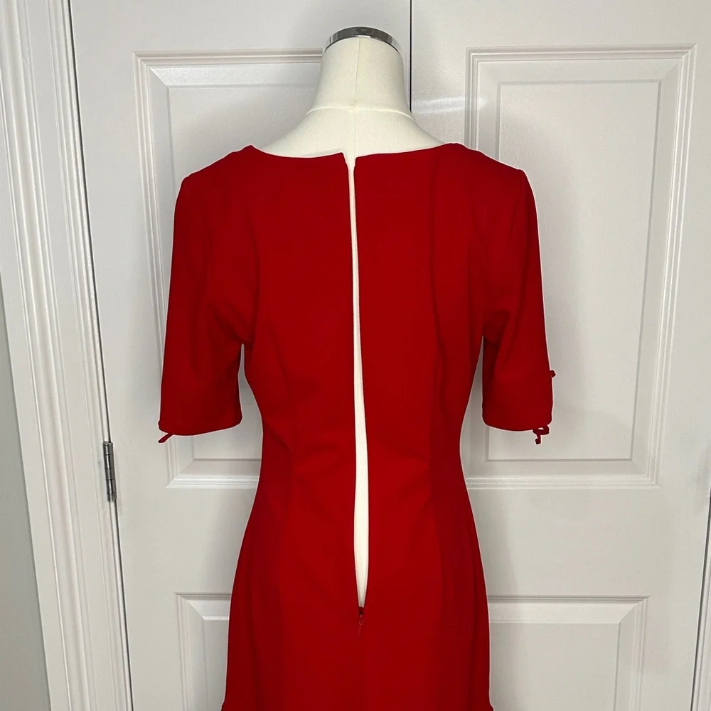 NWT Ivanka Trump Red Ruffle Hem Lace-up Sleeves Valentine’s Day Mini Dress Size4 - Picture 10 of 14